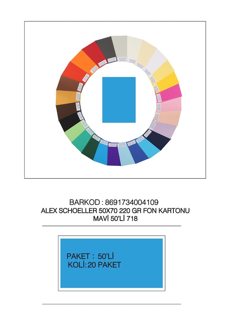ALEX FON KARTONU 220GR 50X70 MAVİ 50 Lİ 718