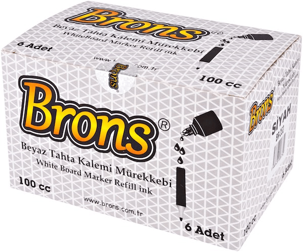 BRONS BEYAZ TAHTA KALEMİ  MÜREKKEBİ 100 CC SİYAH BR-353