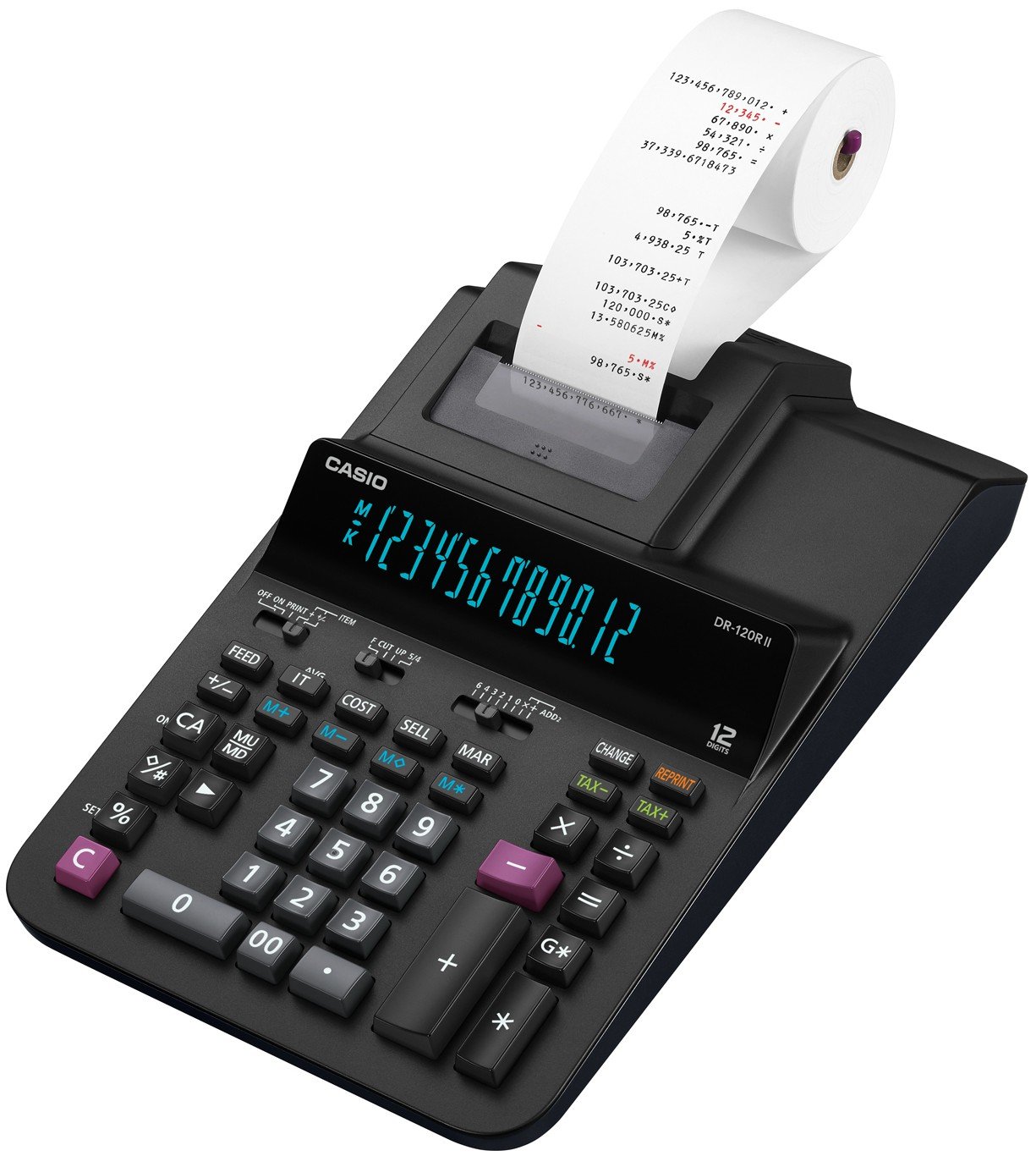 CASIO HESAP MAKİNESİ ŞERİTLİ DR-120RII-BK 12 HANE