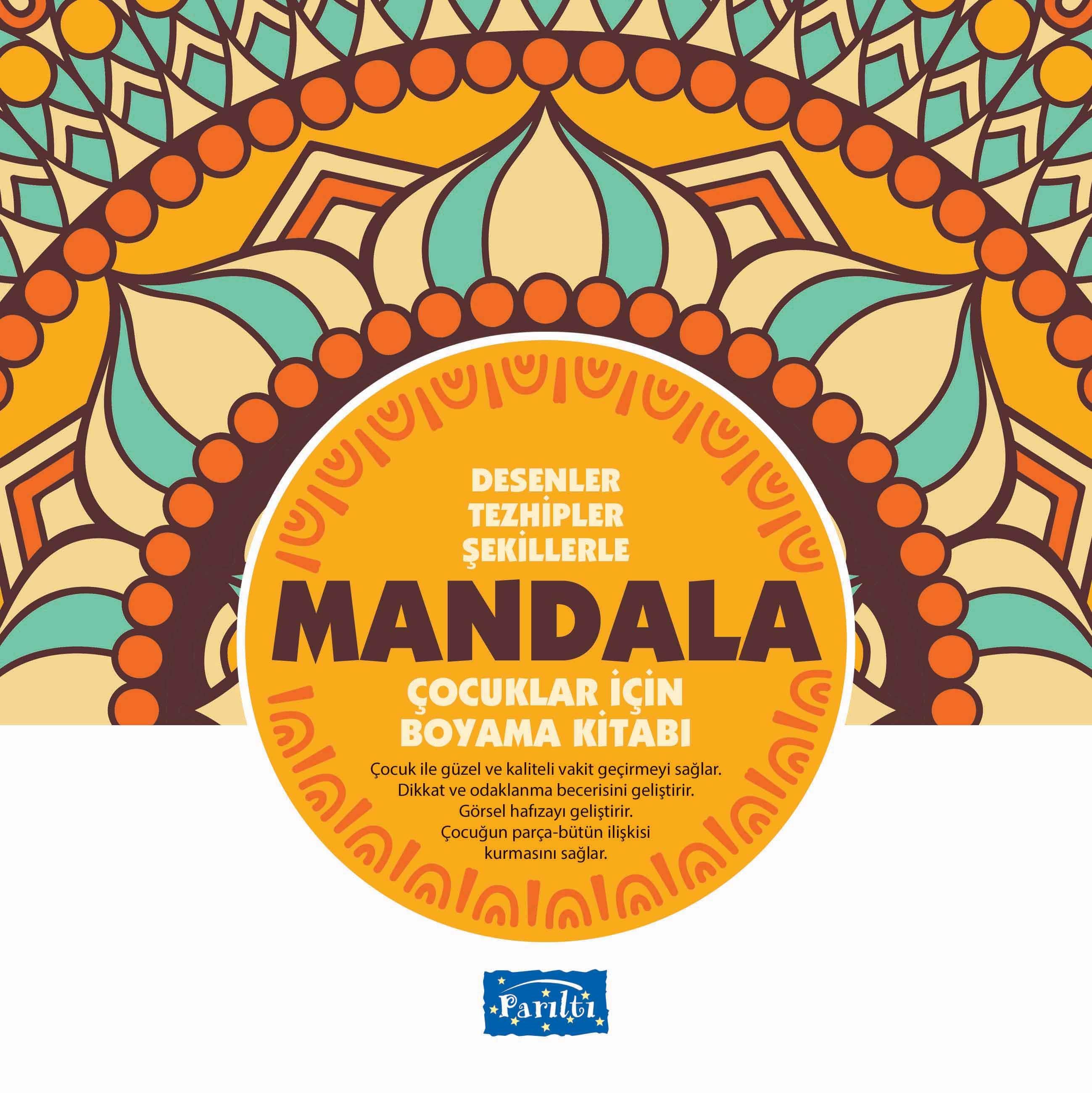 Desenler Tezhipler Şekillerle Mandala - Sarı Kitap - Çocuklar İçin Boyama Kitabı