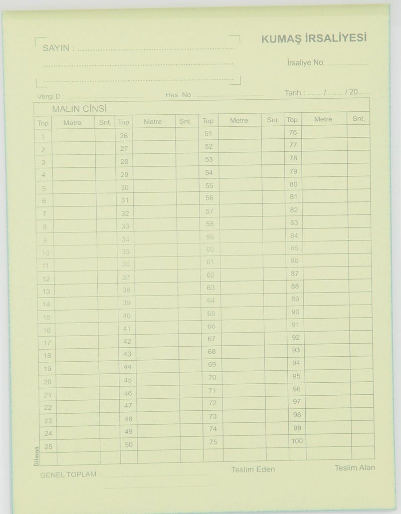 DİLMAN KUMAŞ İRSALİYESİ 2/50 2 NÜSHA 4127