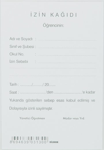 DİLMAN ÖĞRENCİ İZİN KAĞIDI 100 LÜ 3130