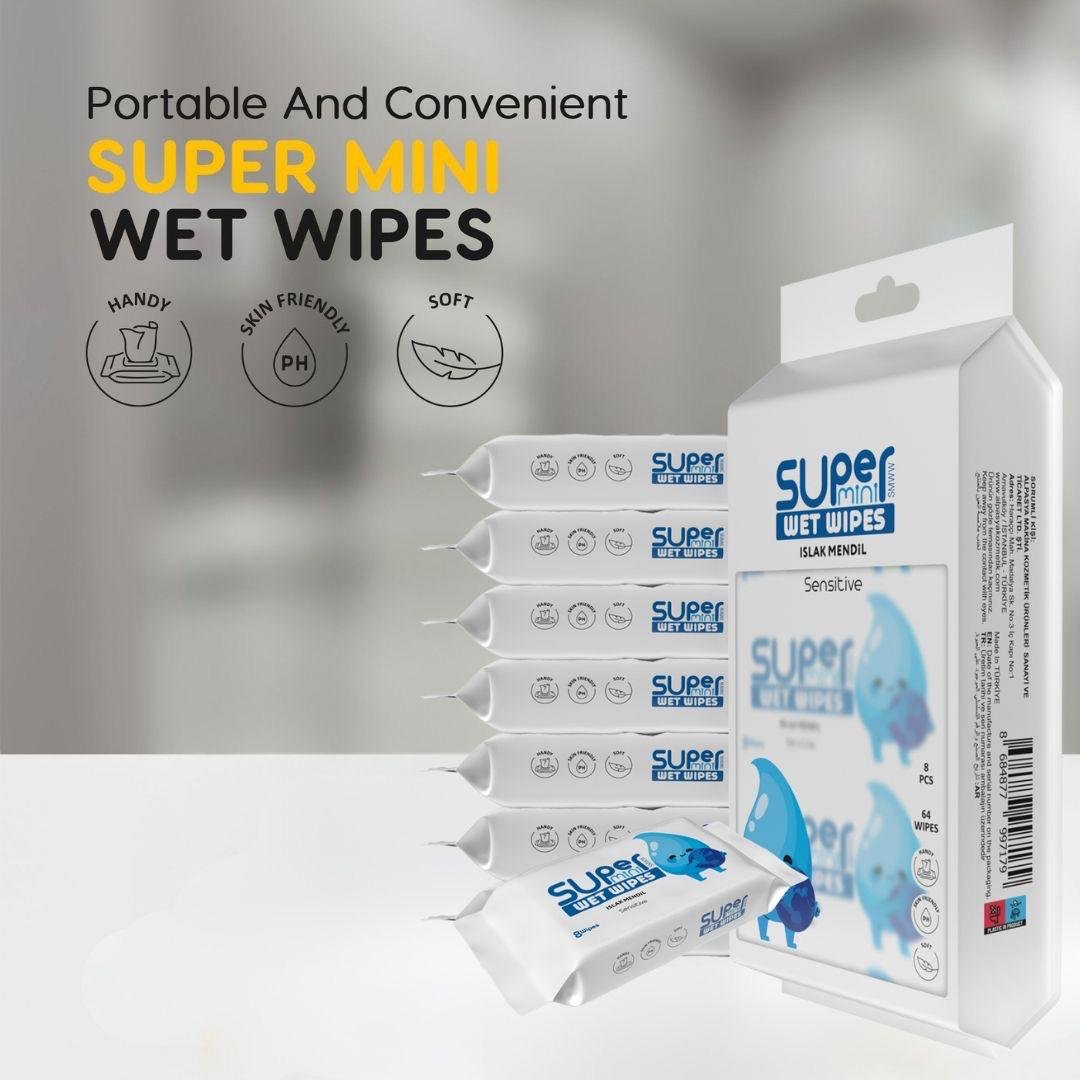 DOY FRESH SUPER MINI WET WIPES ISLAK MENDİL 64 YAPRAK 8 Lİ PAKET (WHITE)