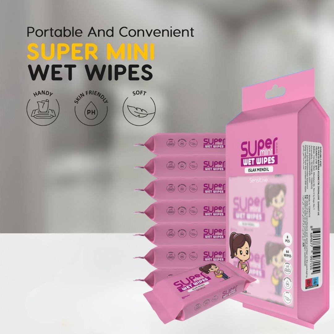 DOY FRESH SUPER MINI WET WIPES ISLAK MENDİL 64 YAPRAK 8 Lİ PAKET (PINK)