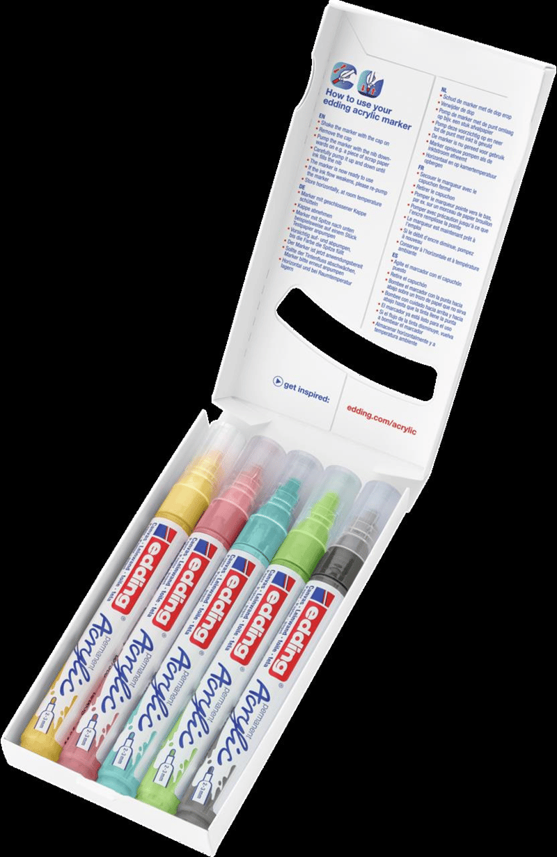 EDDING AKRİLİK MARKÖR ORTA UÇLU E-5100 5 Lİ SET PASTEL