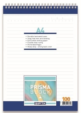 GIPTA BLOKNOT PRISMA A4 SPİRALLİ KARTON KAPAK 100 YP. KARELİ 1377