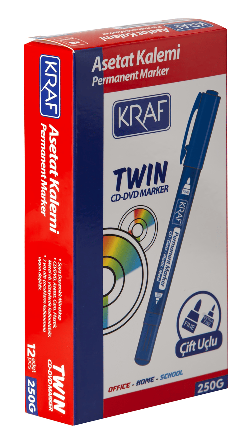 KRAF ASETAT KALEMİ TWIN ÇİFT UÇLU 250 MAVİ