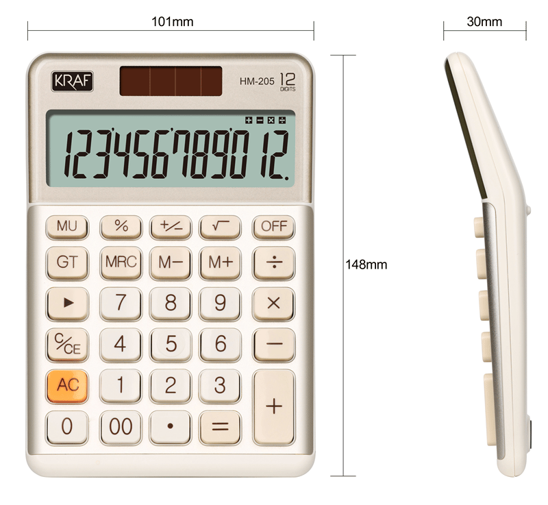 KRAF HESAP MAKİNESİ MASAÜSTÜ 12 HANE HM-205 GD ALTIN