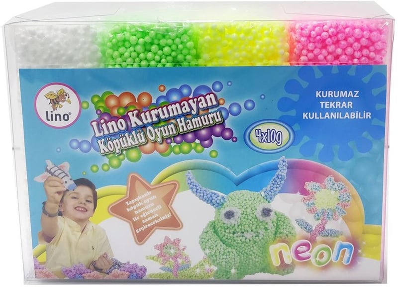 LİNO OYUN HAMURU KÖPÜKLÜ KURUMAYAN 10 GR PVC KUTU 4 LÜ 152014