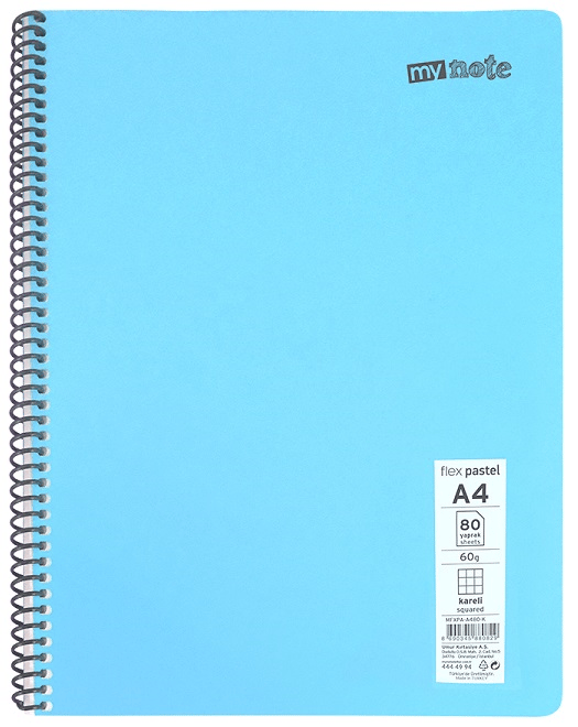 MYNOTE DEFTER FLEX PASTEL PP KAPAK SPİRALLİ A4 72 YP DÜZ MFXPA-A472-ÇZ