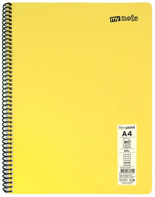 MYNOTE DEFTER FLEX PASTEL PP KAPAK SPİRALLİ A4 72 YP KARELİ MFXPA-A472-K