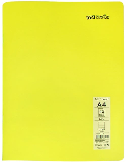 MYNOTE DEFTER TEXT NEO PP KAPAK DİKİŞLİ A4 80 YP ÇİZGİLİ MTXNE-A480-Ç