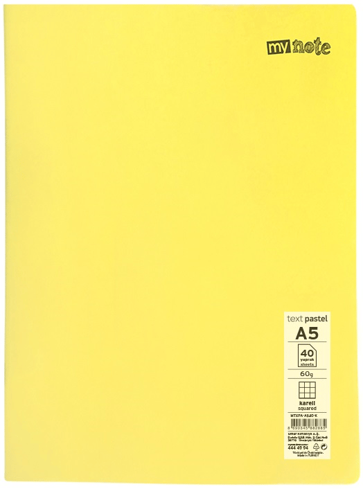 MYNOTE DEFTER TEXT PASTEL PP KAPAK DİKİŞLİ A5 40 YP KARELİ MTXPA-A540-K