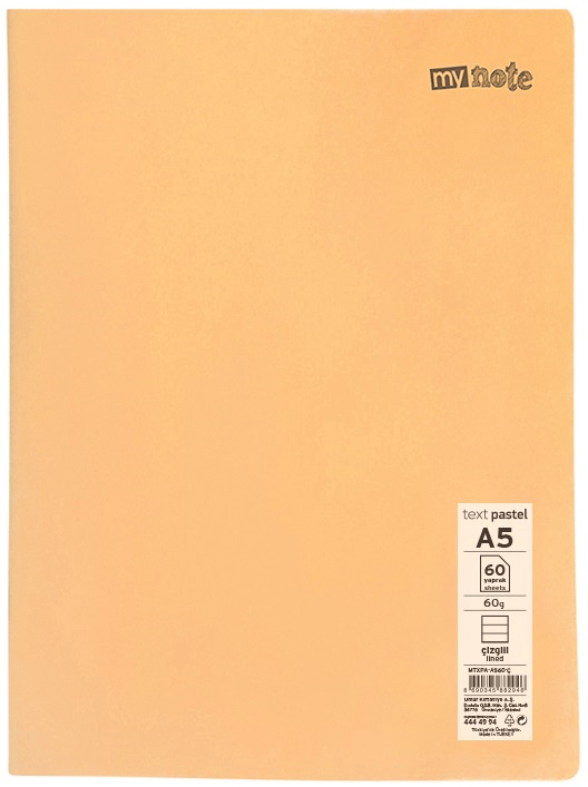 MYNOTE DEFTER TEXT PASTEL PP KAPAK DİKİŞLİ A5 60 YP ÇİZGİLİ MTXPA-A560-Ç