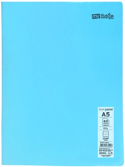 MYNOTE DEFTER TEXT PASTEL PP KAPAK DİKİŞLİ A5 60 YP ÇİZGİLİ MTXPA-A560-Ç