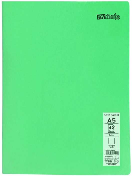 MYNOTE DEFTER TEXT PASTEL PP KAPAK DİKİŞLİ A5 60 YP ÇİZGİLİ MTXPA-A560-Ç