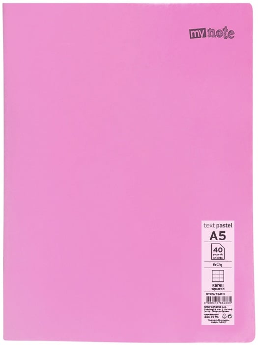 MYNOTE DEFTER TEXT PASTEL PP KAPAK DİKİŞLİ A5 40 YP KARELİ MTXPA-A540-K