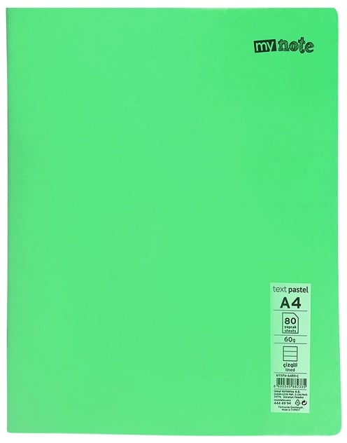 MYNOTE DEFTER TEXT PASTEL PP KAPAK DİKİŞLİ A4 80 YP KARELİ MTXPA-A480-K
