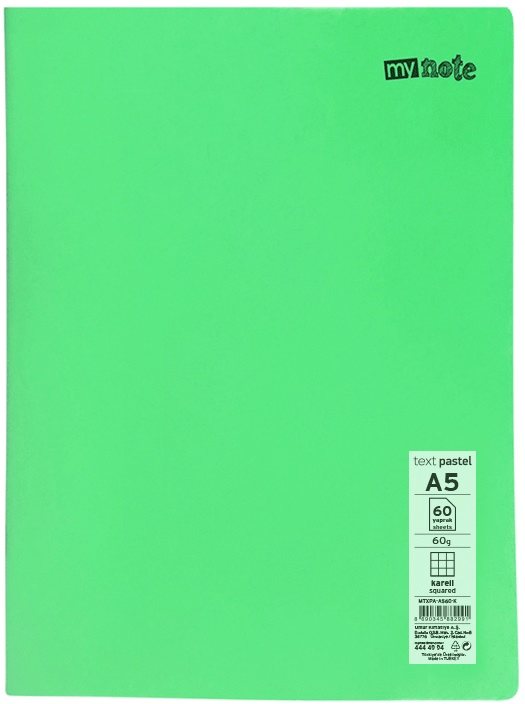 MYNOTE DEFTER TEXT PASTEL PP KAPAK DİKİŞLİ A5 60 YP KARELİ MTXPA-A560-K
