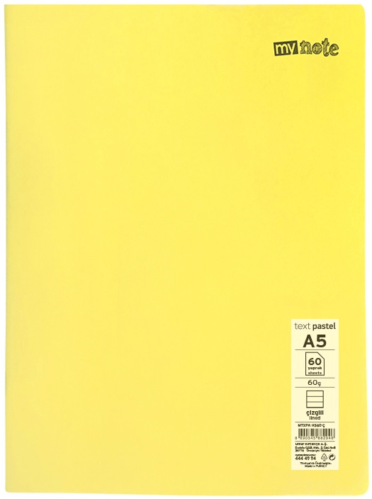 MYNOTE DEFTER TEXT PASTEL PP KAPAK DİKİŞLİ A5 60 YP ÇİZGİLİ MTXPA-A560-Ç