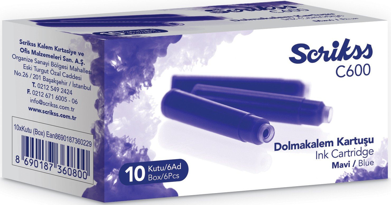 SCRIKSS DOLMA KALEM  KARTUŞU 10x6 LI PAKET MAVİ