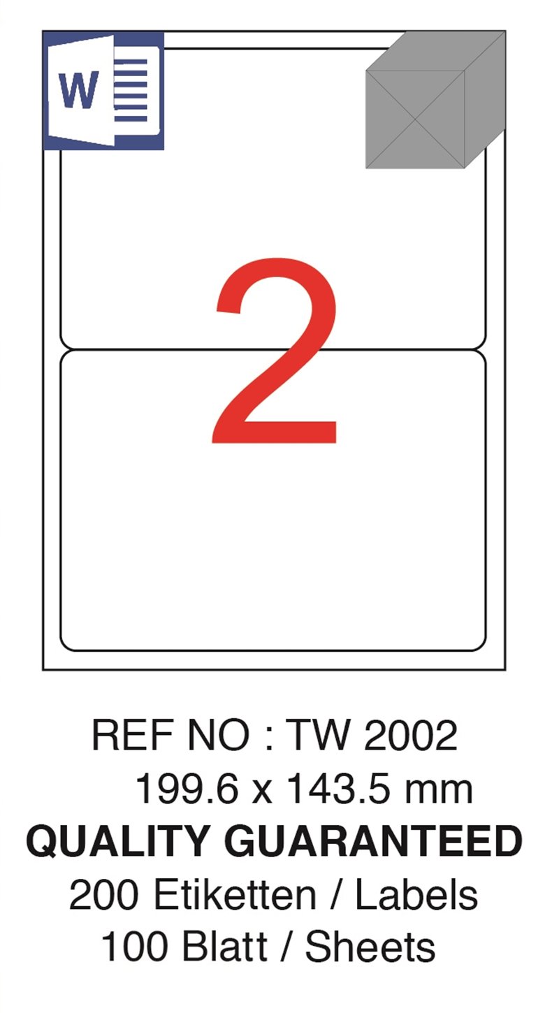 TANEX LASER ETİKET TW-2002 199.6 X 143.5 MM ( 2 ) 100 LÜ