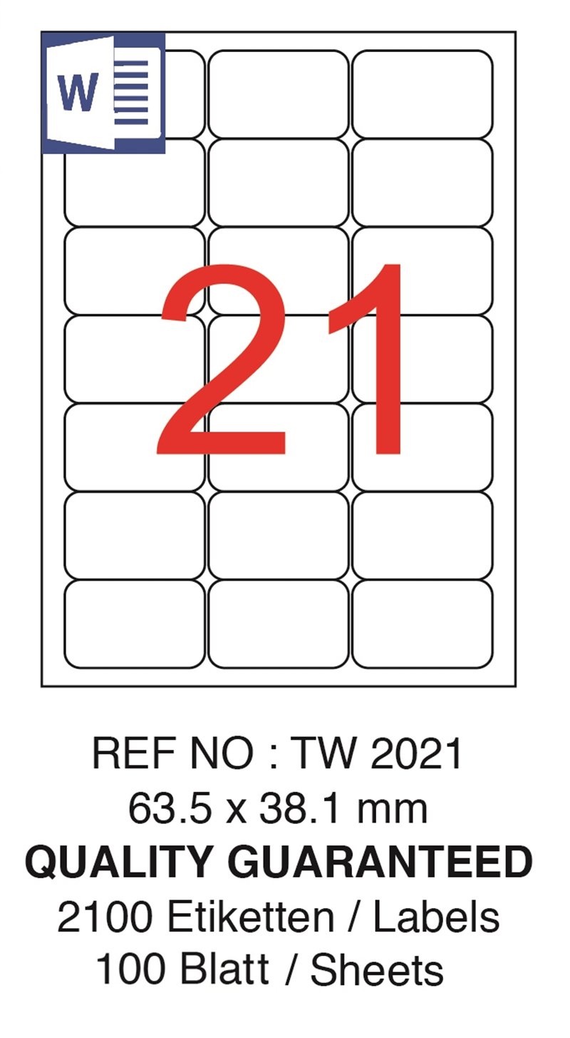 TANEX LASER ETİKET TW-2021 63.5 X 38.1 MM ( 21 ) 100 LÜ