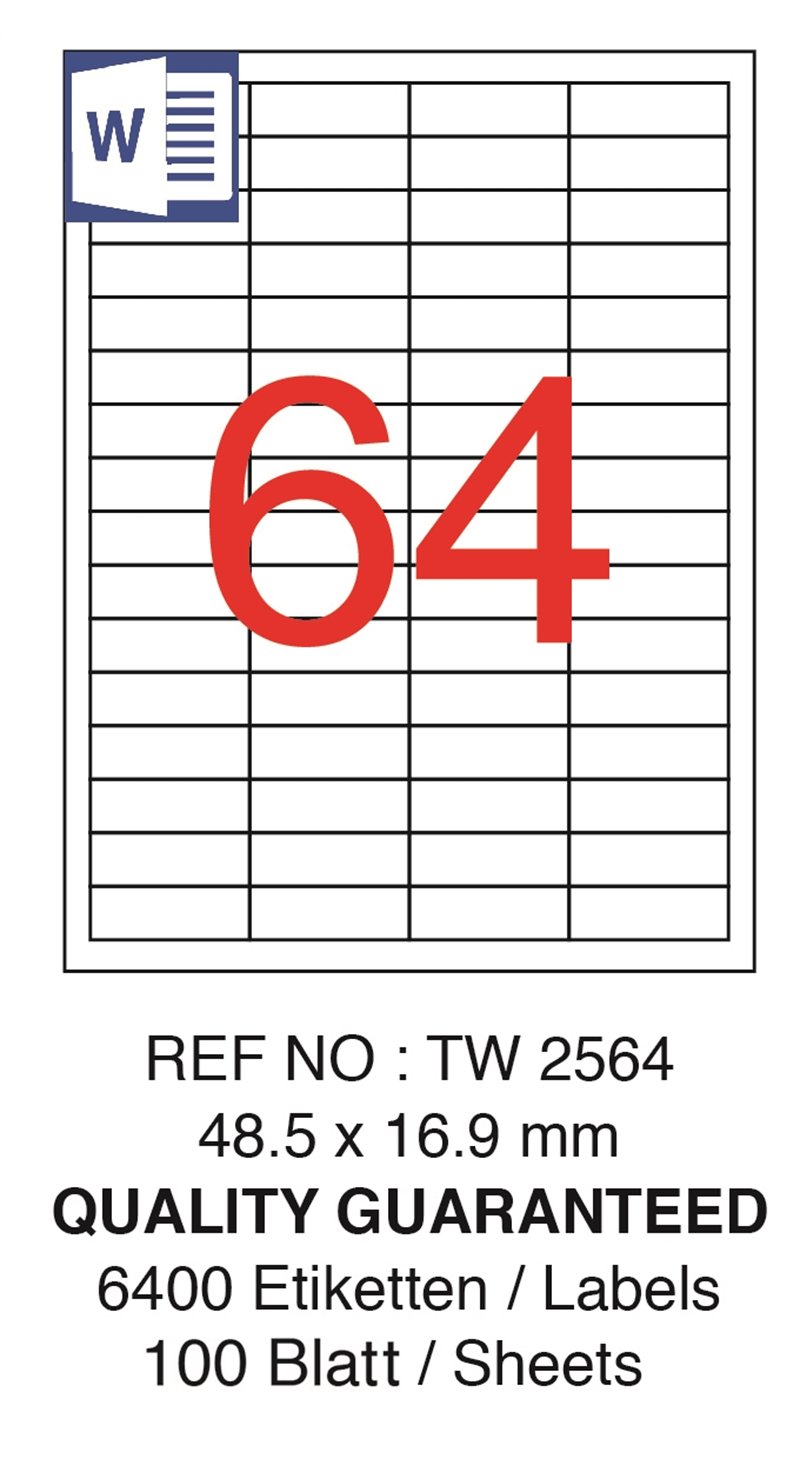 TANEX LASER ETİKET TW-2564 48.5 X 16.9 MM ( 64 ) 100 LÜ