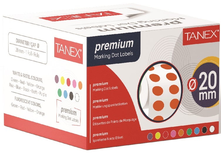 TANEX NOKTA ETİKETİ 20 MM 2500 LÜ TURUNCU TEKLİ KUTU