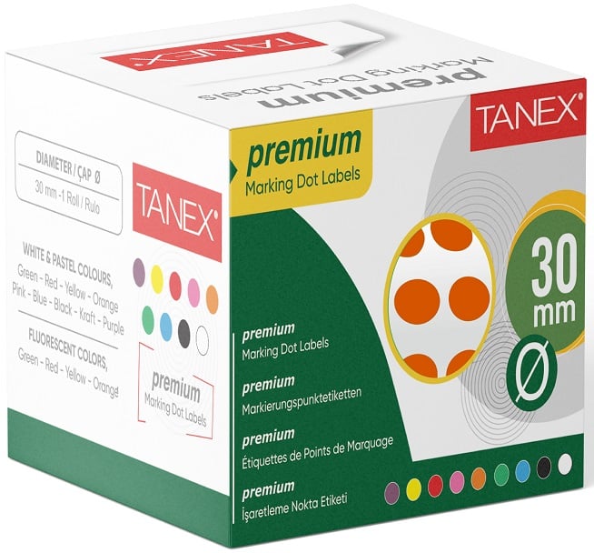 TANEX NOKTA ETİKETİ 30 MM 2000 Lİ TURUNCU TEKLİ KUTU