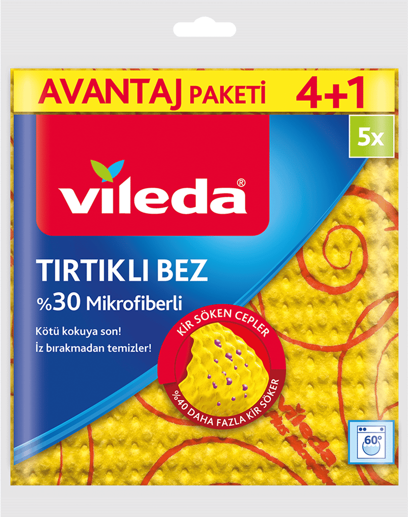 VİLEDA BEZ SARI TEMİZLİK BEZİ EKO 4+1 (%30 MİKROFİBERLİ) 166991
