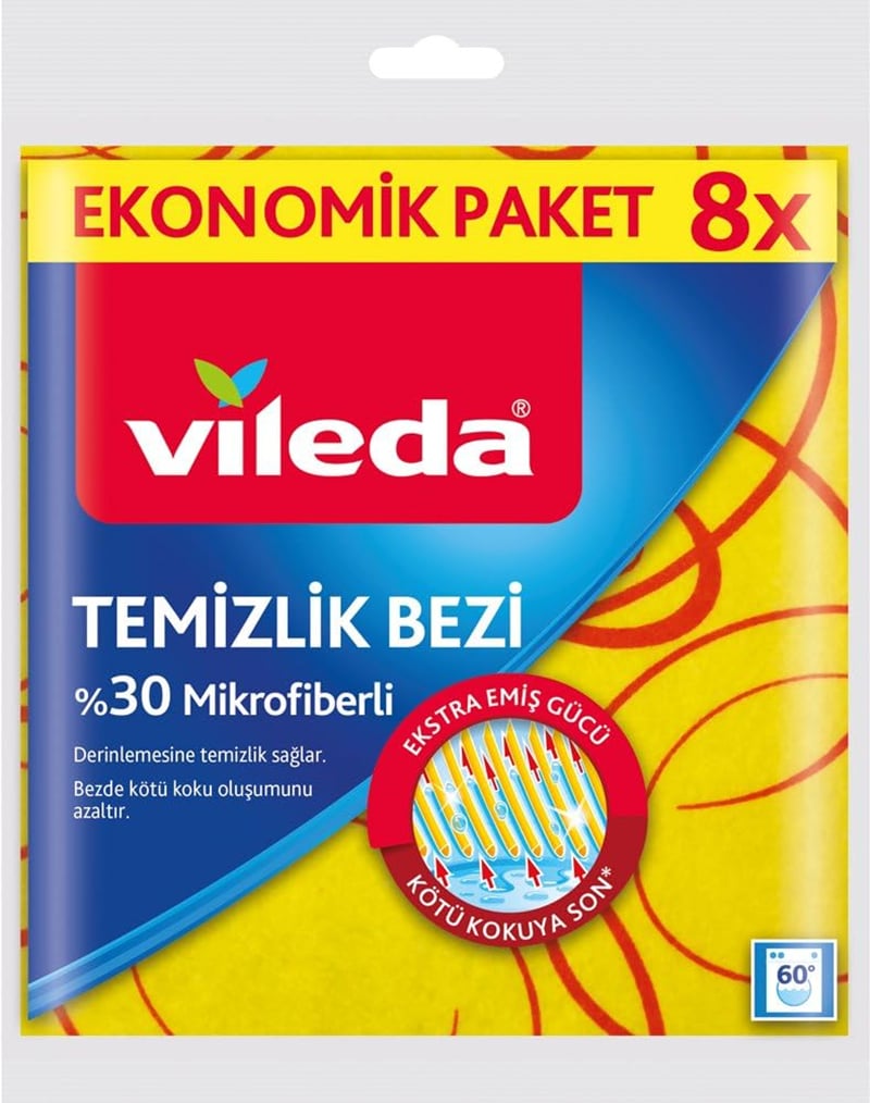 VİLEDA BEZ SARI TEMİZLİK BEZİ EKO 8 Lİ (%30 MİKROFİBERLİ) 158814