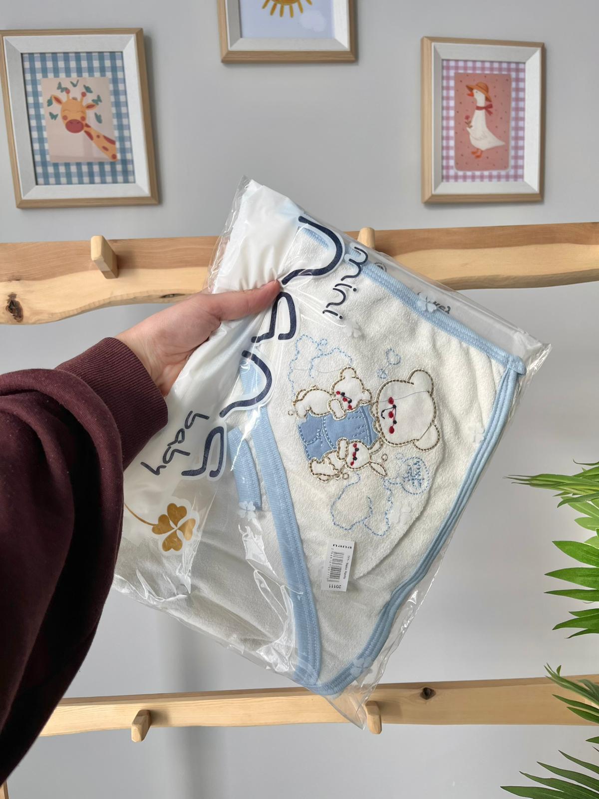 Ayıcık ve Yavruları Mavi Banyo Havlusu 