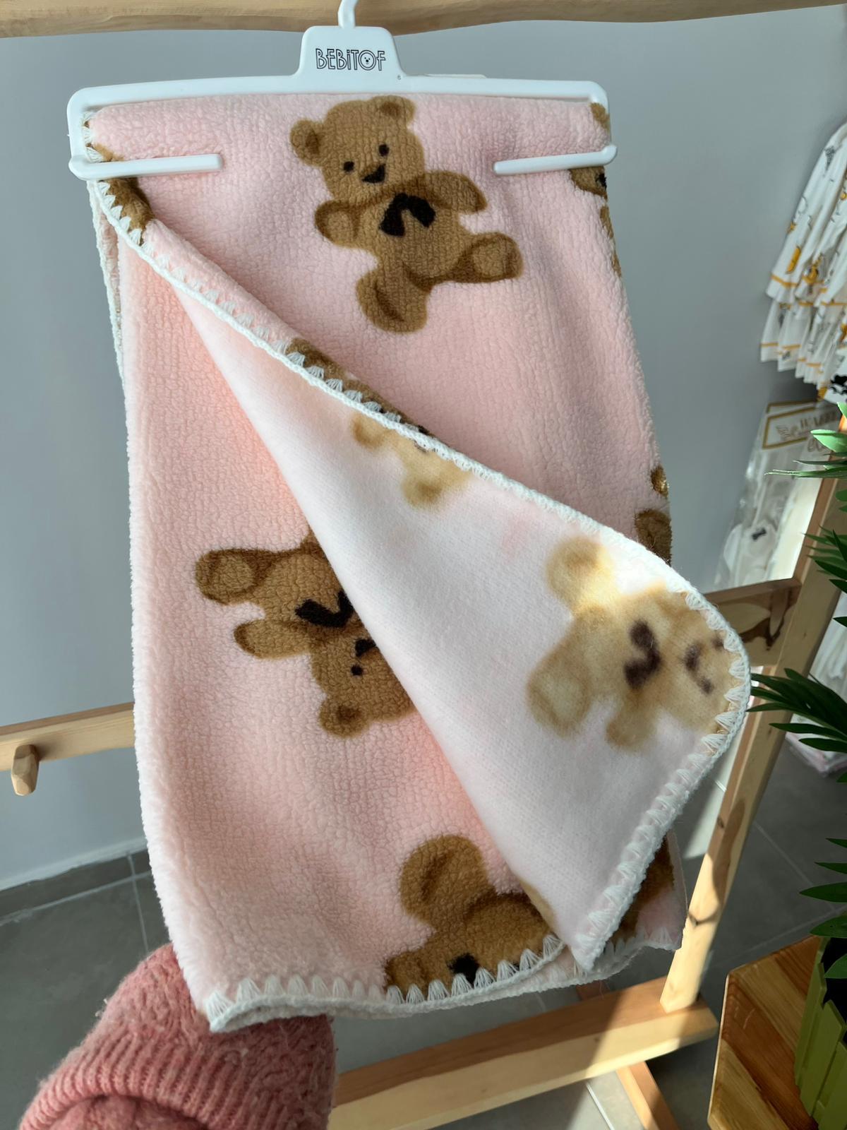 Ayıcıklı Peluş Battaniye Pembe