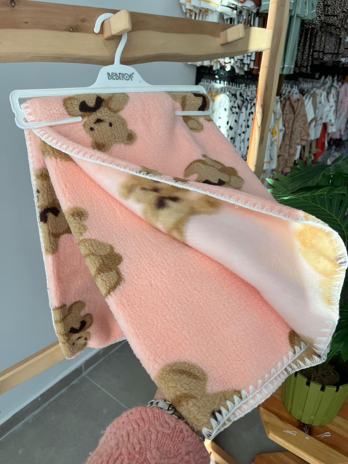 Ayıcıklı Peluş Battaniye Somon