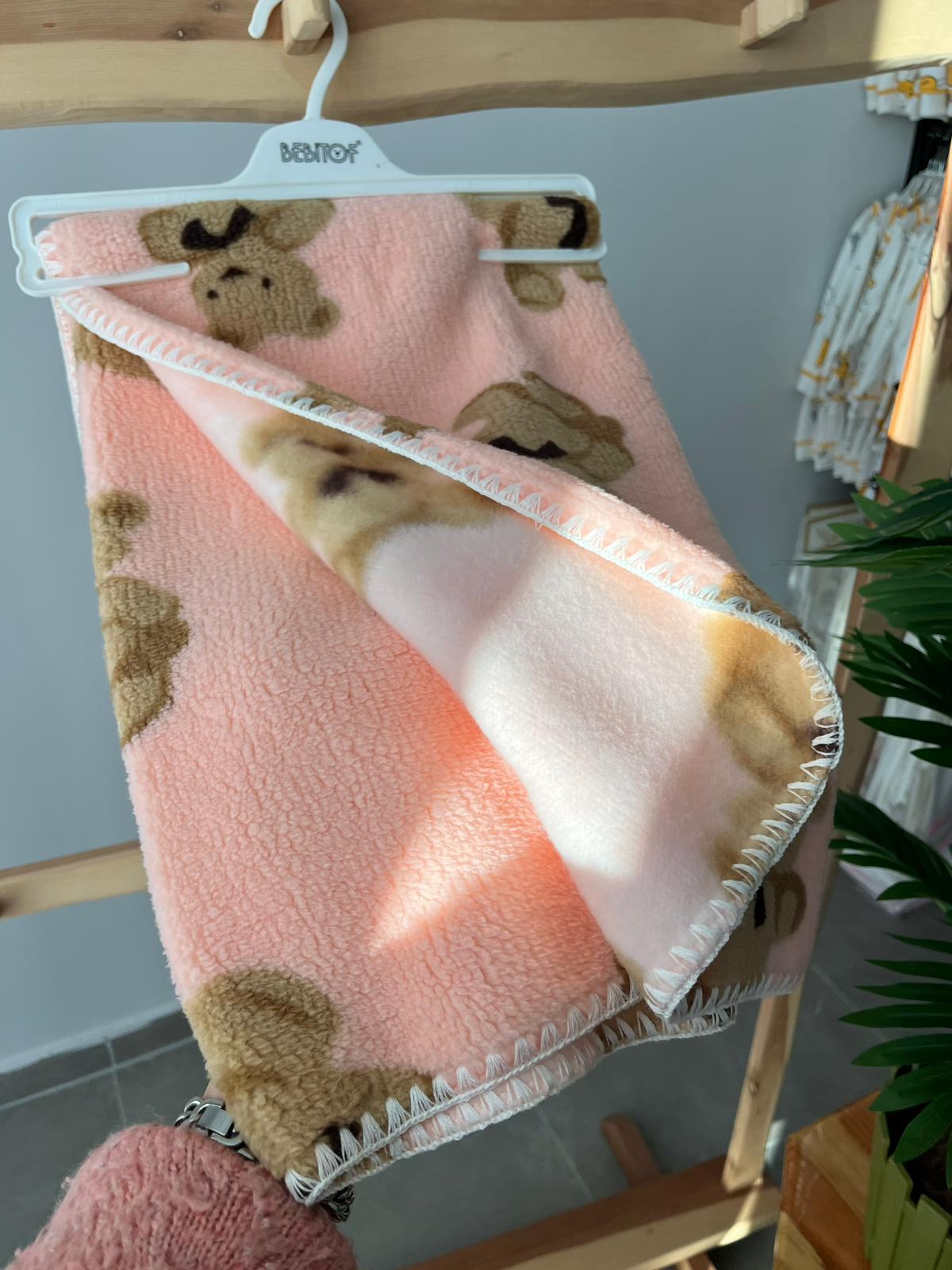 Ayıcıklı Peluş Battaniye Somon