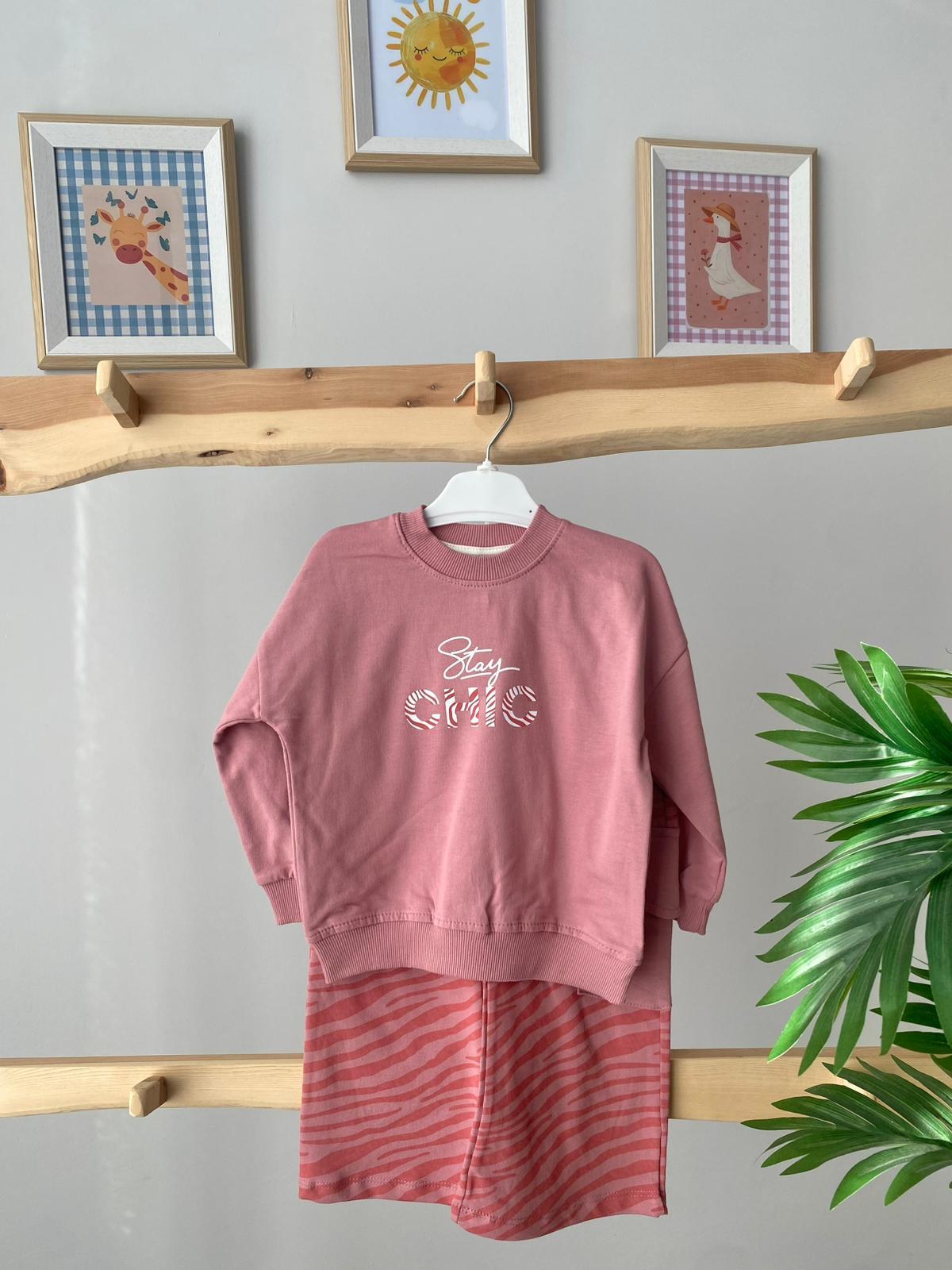 Chic Zebra Wide Leg Takım Gül Kurusu