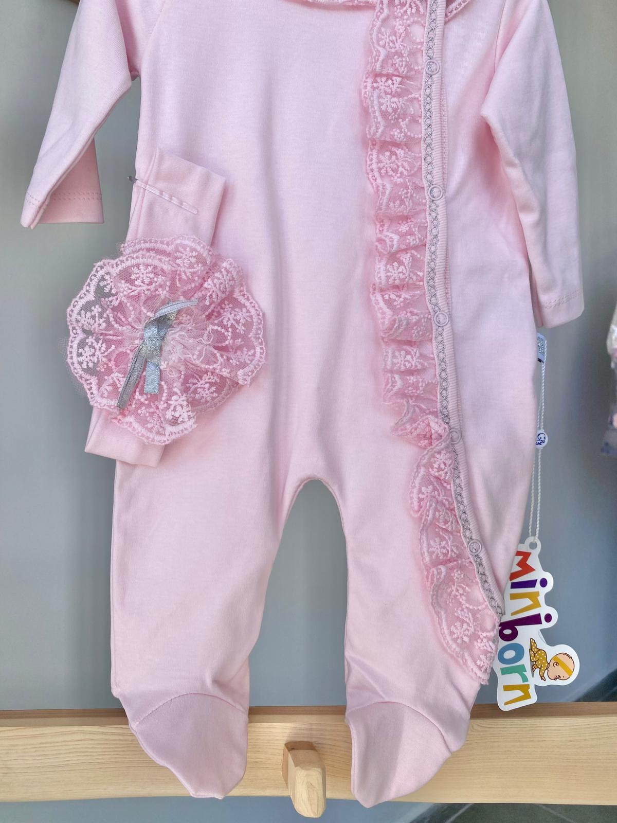 Dantelli Kelebek Bandanalı Tulum Pembe 
