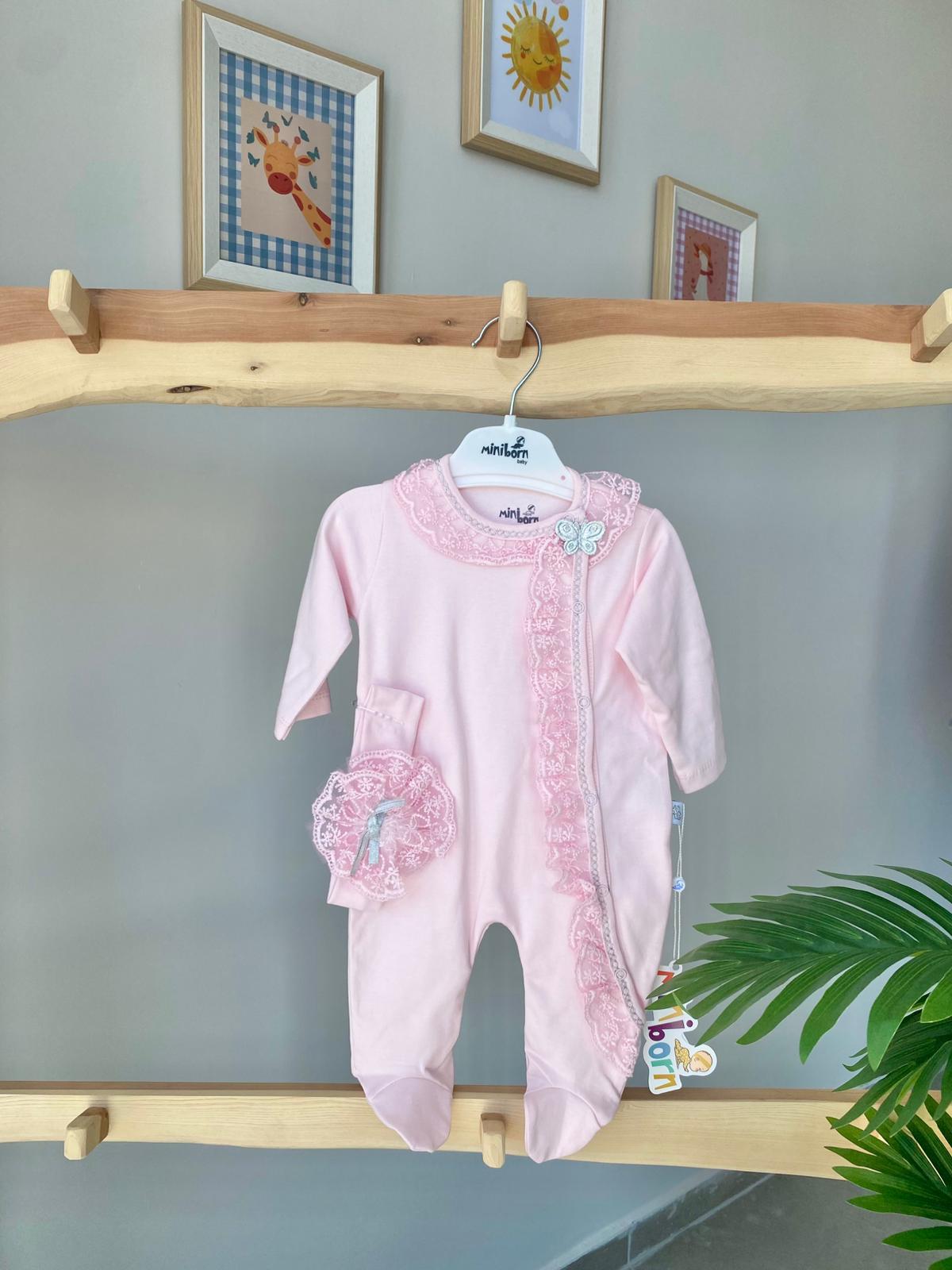 Dantelli Kelebek Bandanalı Tulum Pembe 