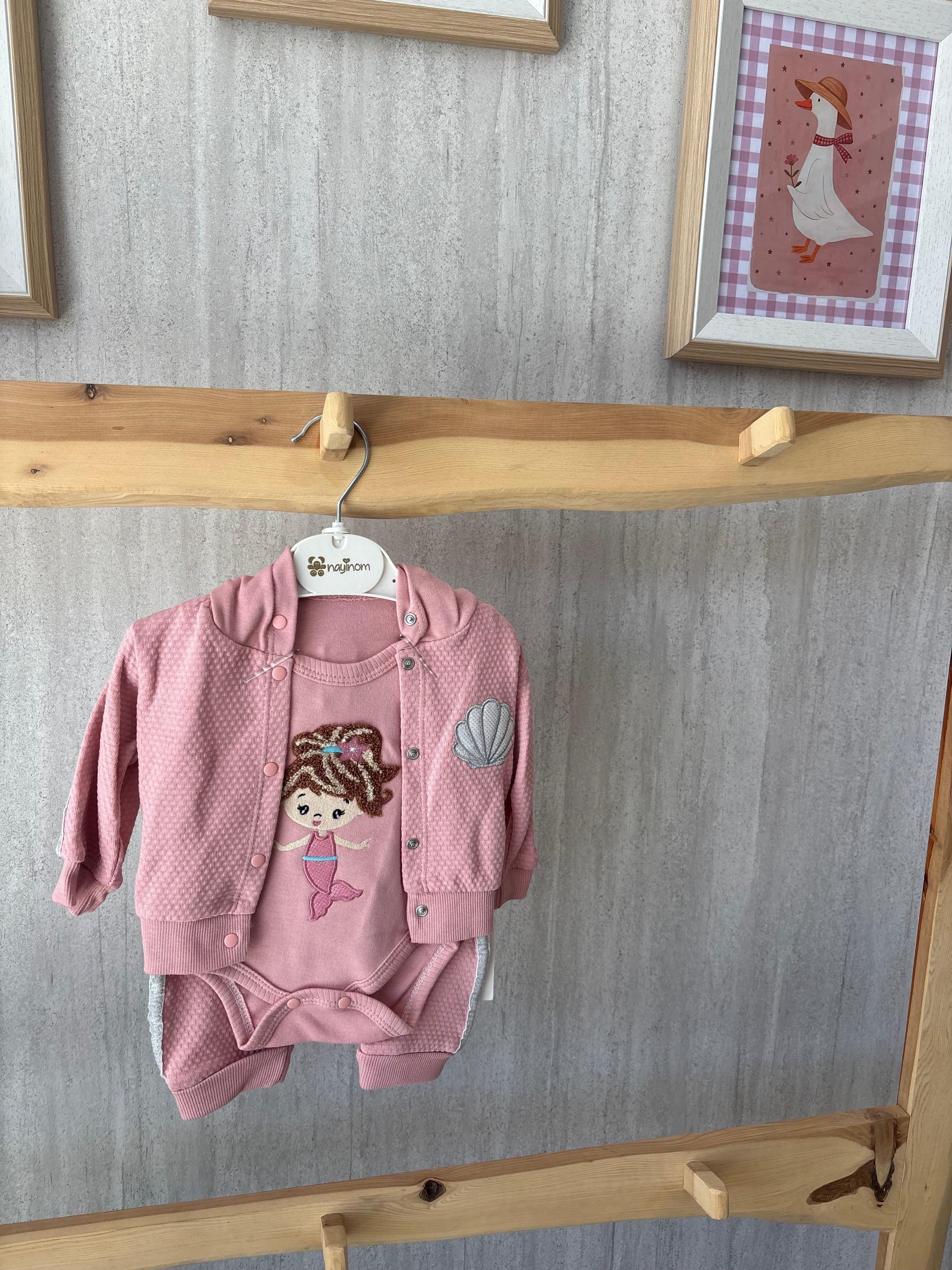 Deniz Kızı Ceketli Üçlü Takım Pembe
