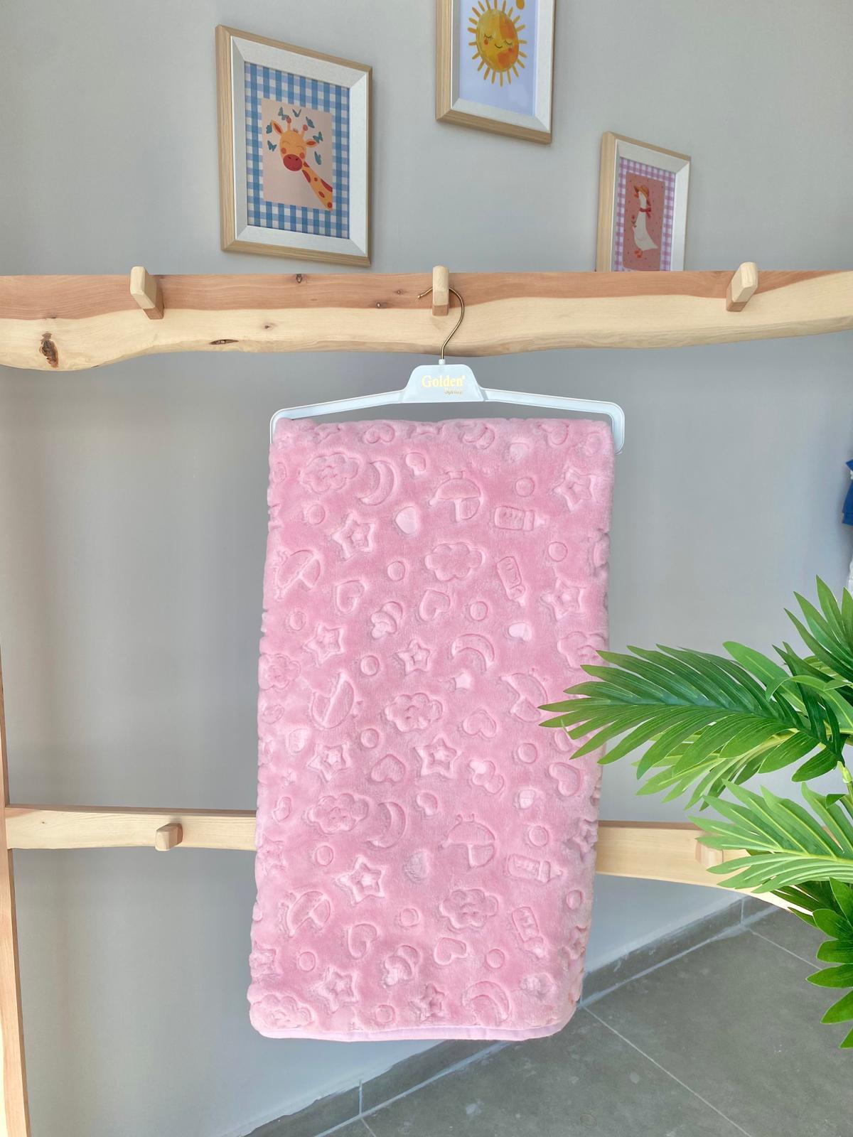 Desenli Peluş Yorgan Battaniye Pembe