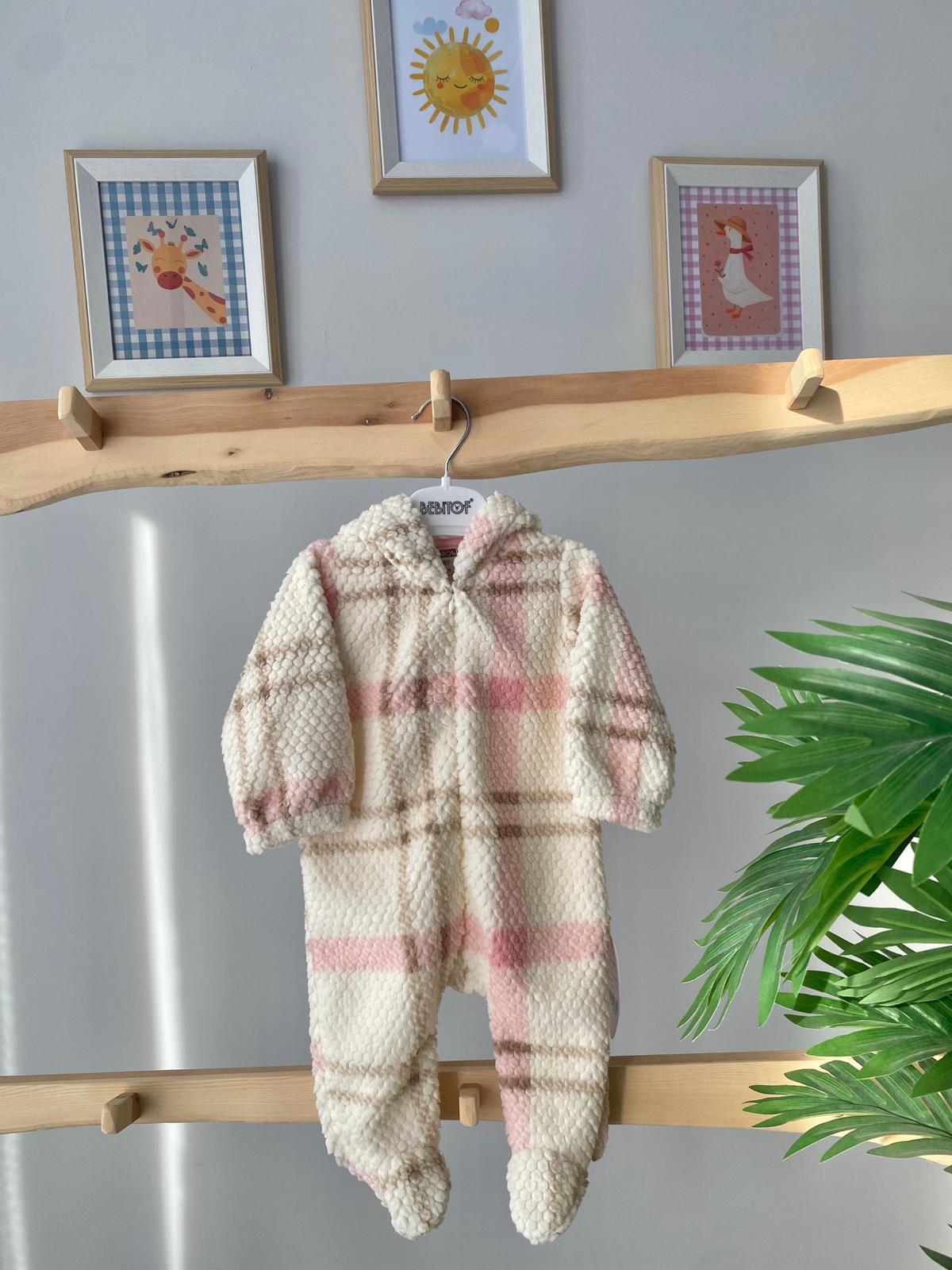 Ekose Peluş Tulum Pembe