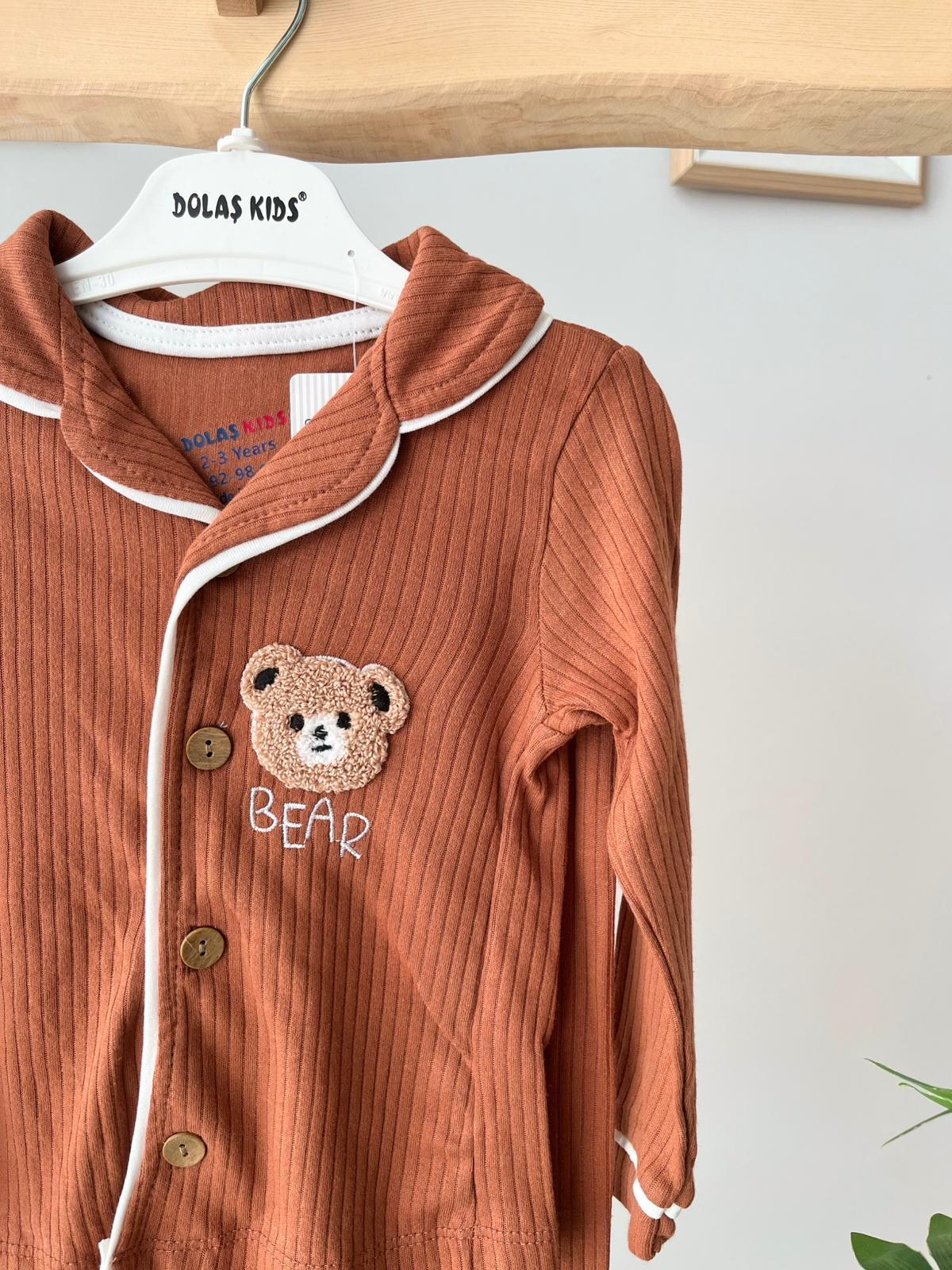 Fitilli Ayı Pijama Takımı Kahve