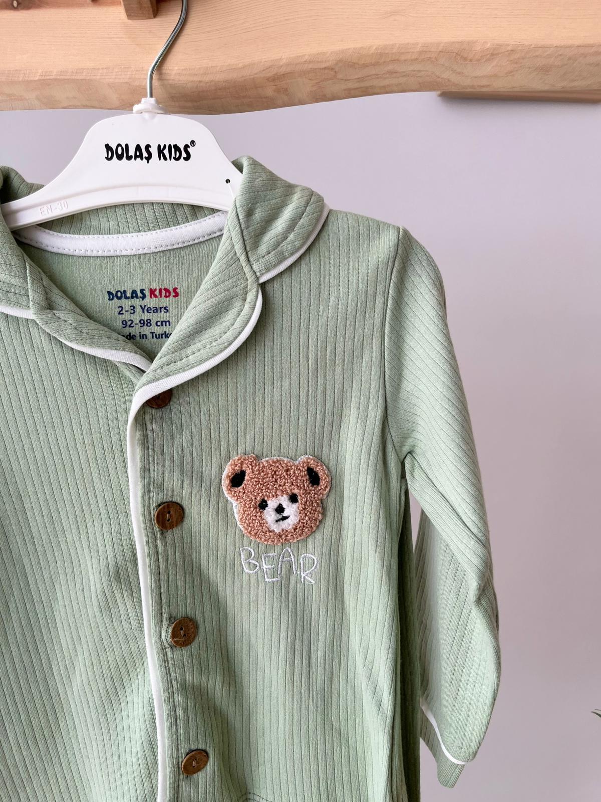 Fitilli Ayı Pijama Takımı Yeşil
