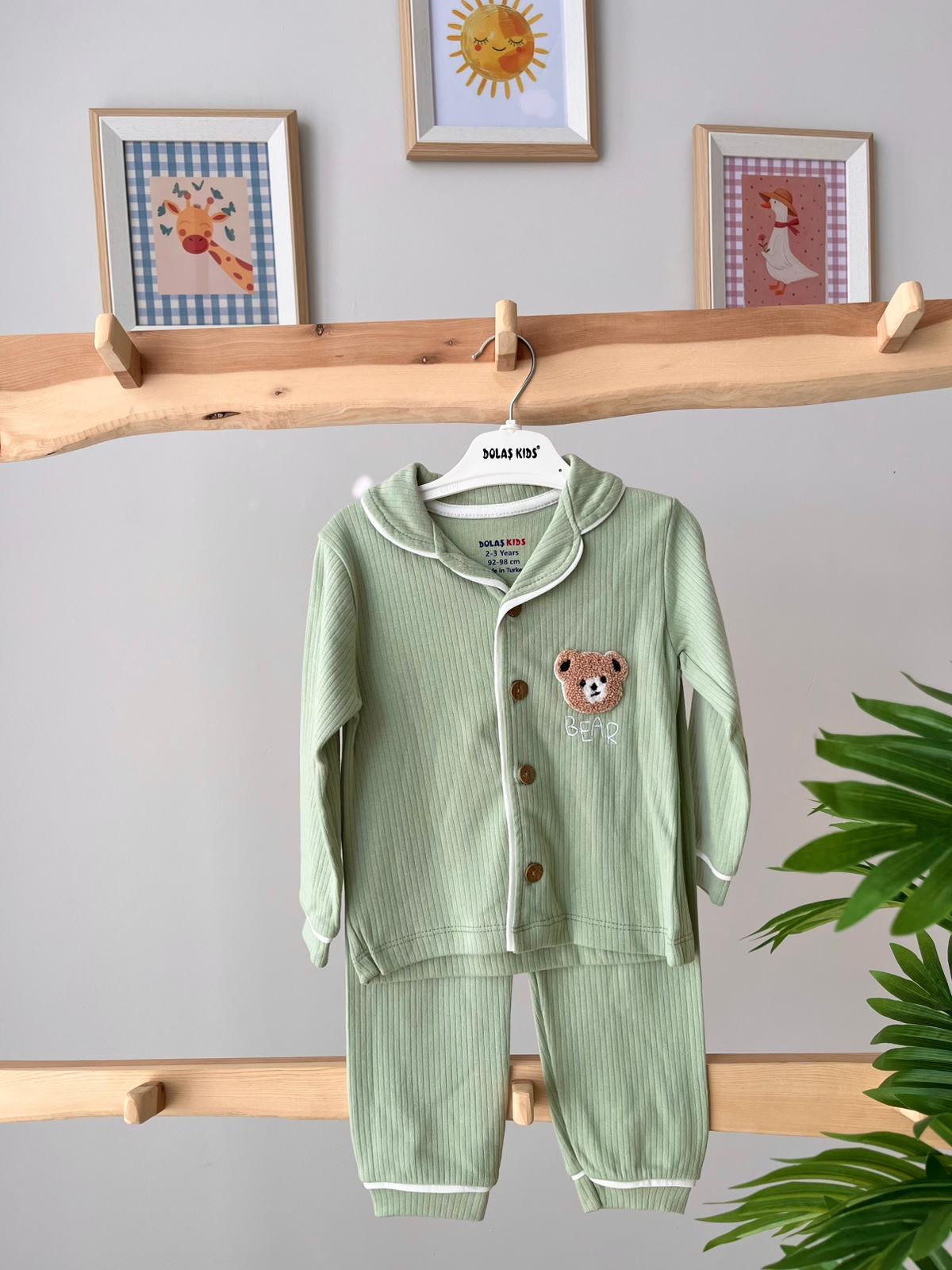 Fitilli Ayı Pijama Takımı Yeşil