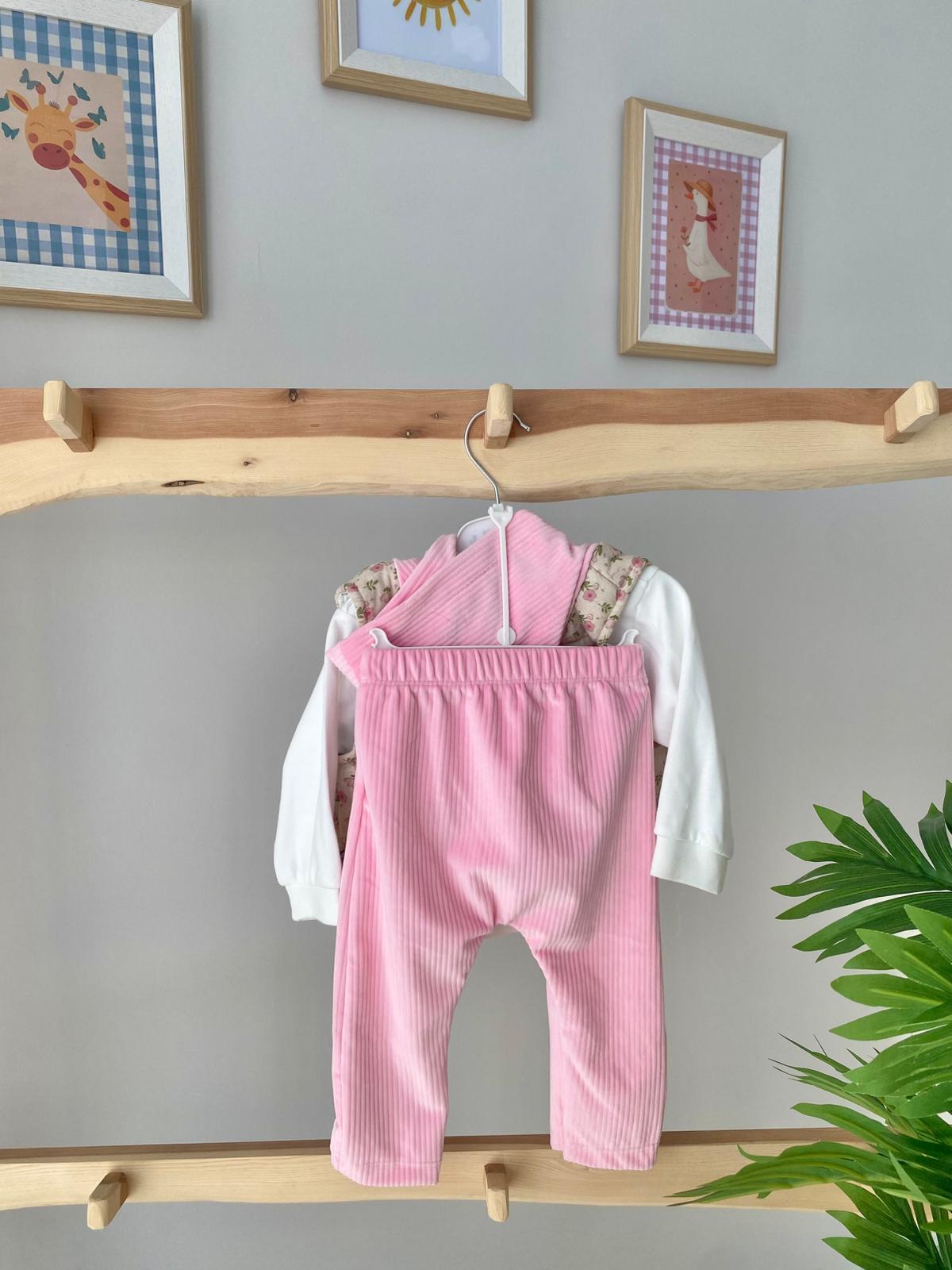 Kadife Çiçekli 3'lü Takım Pembe