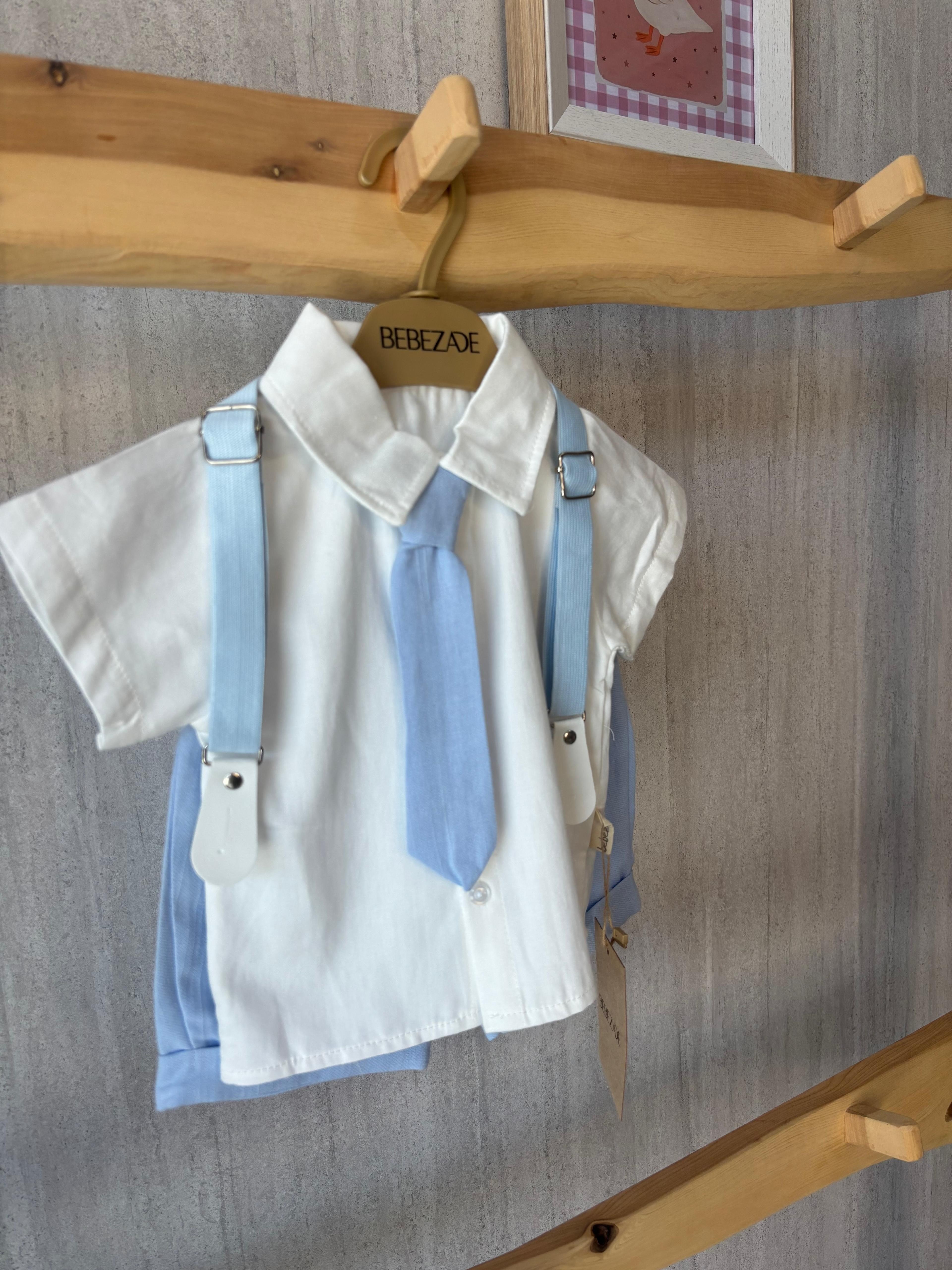 Kravatlı Gömlekli Takım Bebe Mavisi