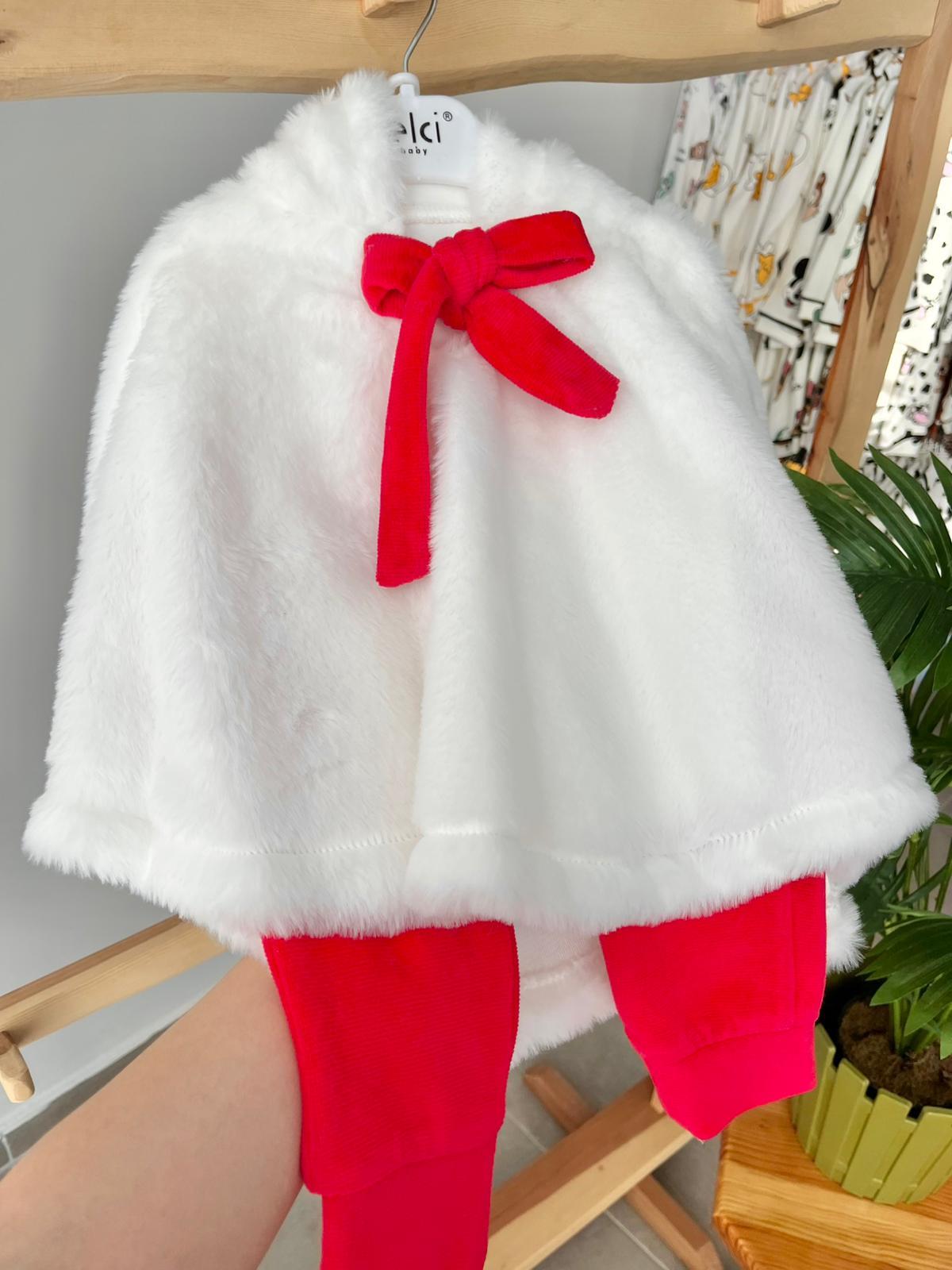 Peluş Pelerin'li 3'lü Takım Kırmızı