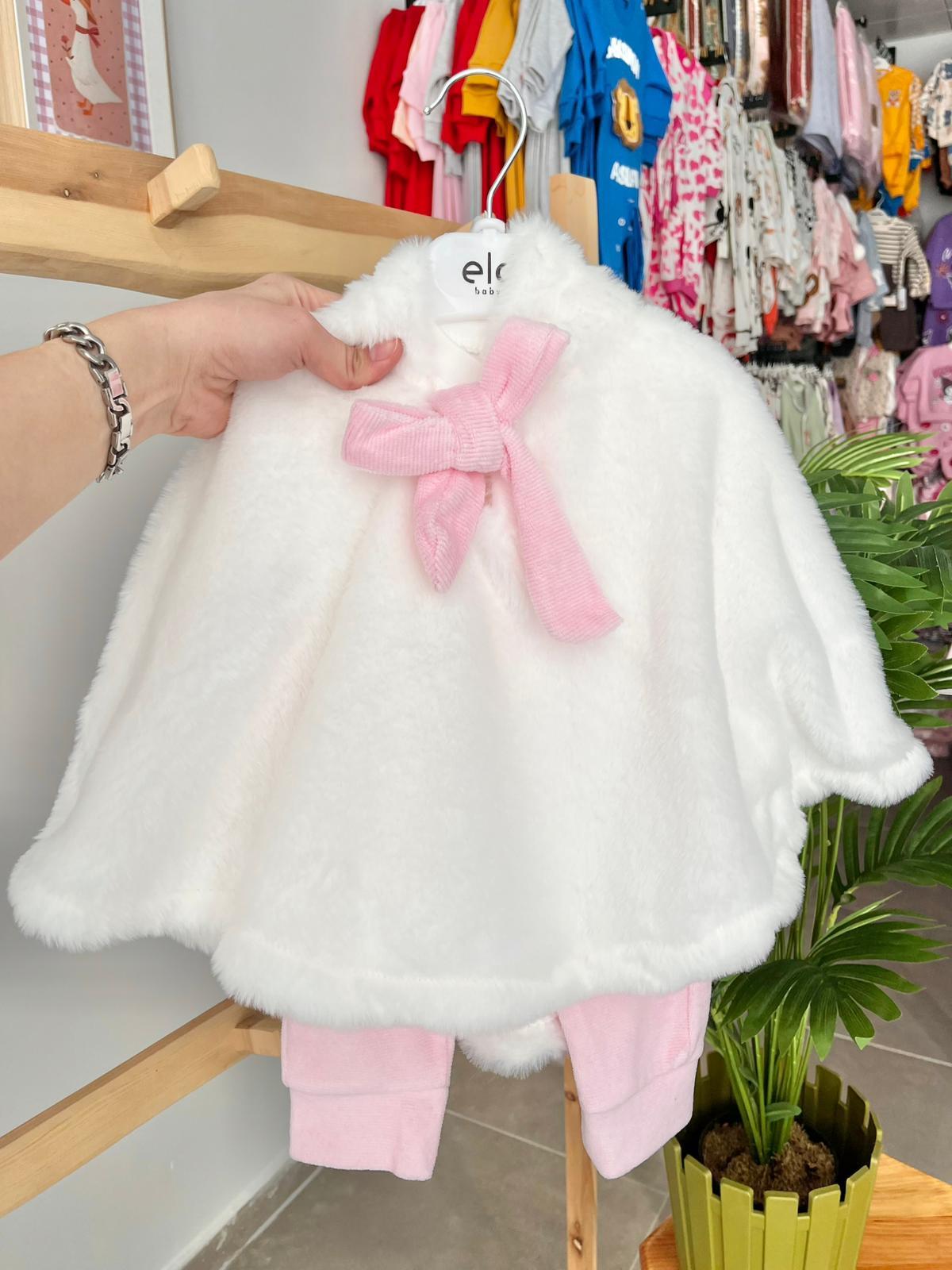 Peluş Pelerin'li 3'lü Takım Pembe