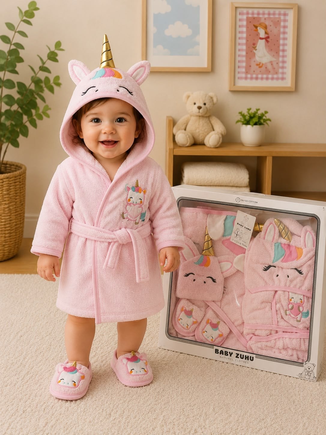 Unicorn Bornoz Seti Pembe